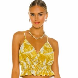 NWT Sim & Sam Yellow Tropical Ruffle Crop Top | Size Small